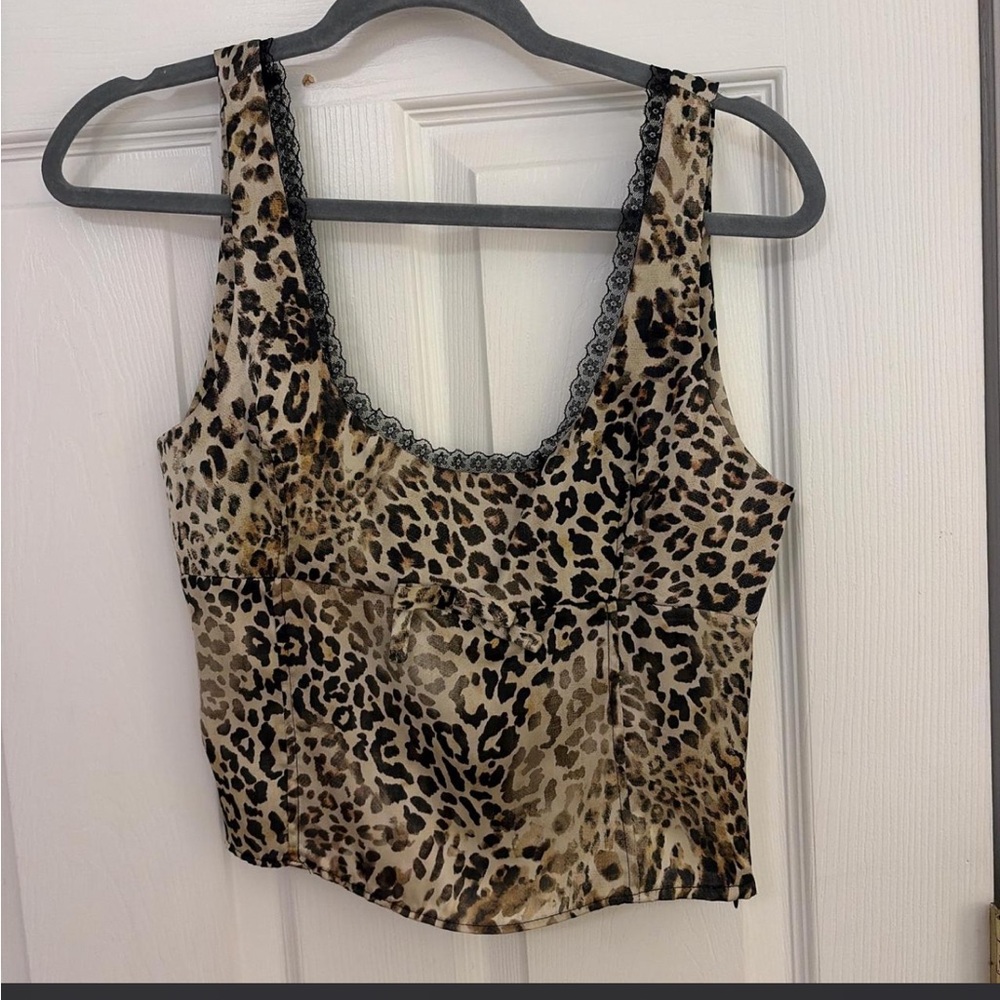 Zara Leopard Print Camisole with Black Lace Trim